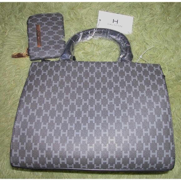 Halston Gray & Black Checkered Tote Bag With Coin Pouch - Picture 3 of 4
